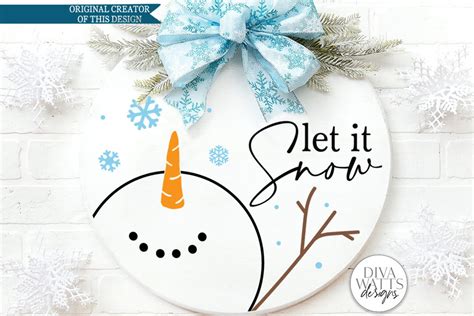 let it snow snowman svg christmas round sign design etsy
