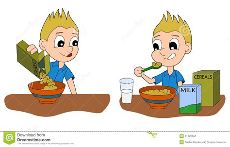 Cartoon Boy Having A Breakfast Stock Vector Illustration