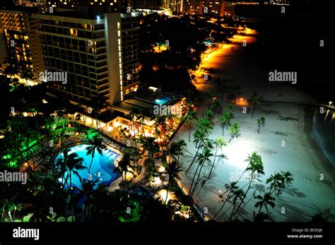 Waikiki Beach At Night Honolulu Hawaii Usa Stock Photo Alamy
