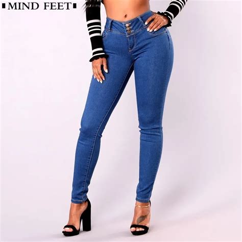 Mind Feet Women Stretch Slim Jeans Vintage Casual Plus Size Long Pencil Denim Pants Female