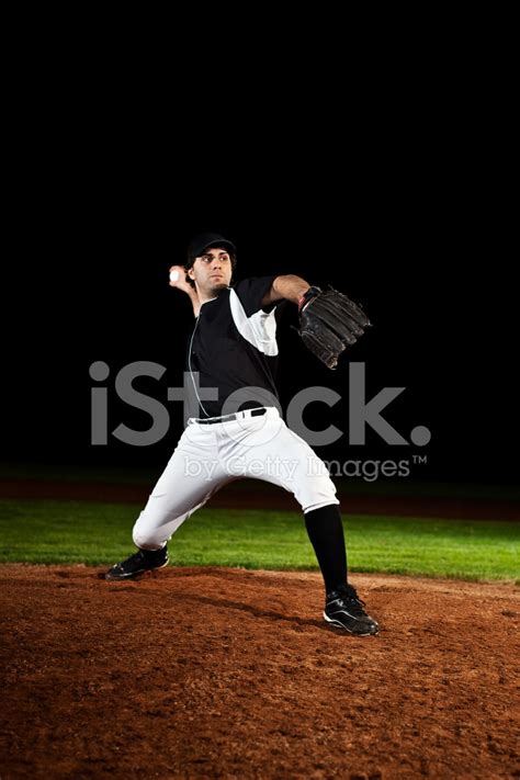 Pitcher Baseball Action Shot On Mound Stock Photo Royalty Free