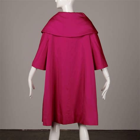 1960s Sandra Sage Vintage Fuchsia Pink Silk Satin Swing Coat With Pop