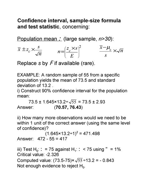 Confidence Interval Sample Size Formula And Test Statistics Practical