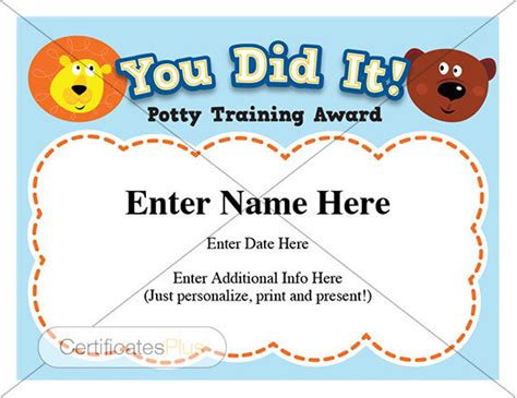 Potty Training Certificate Kids Certificates Child Etsy