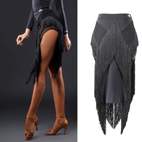 Latin Dance Skirt Women Sexy Split Black Tassel Fringe Skirts Ladies