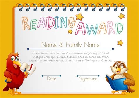 Free Vector Certificate Template For Reading Award