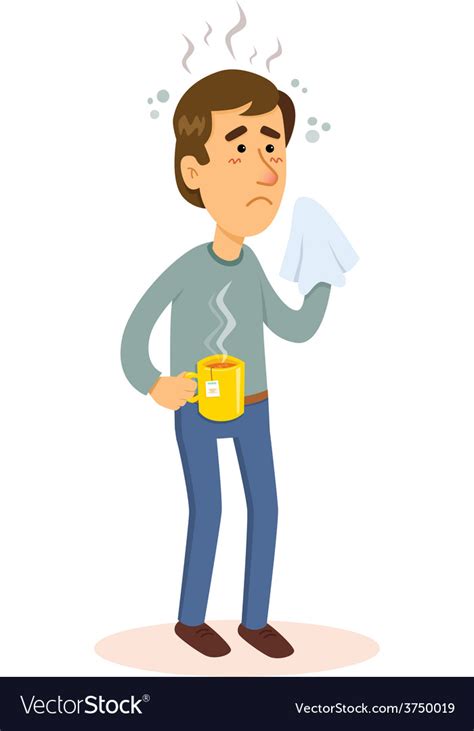 Vector Art Vector Cartoon Illustration Of Sick Man With Flu Walking
