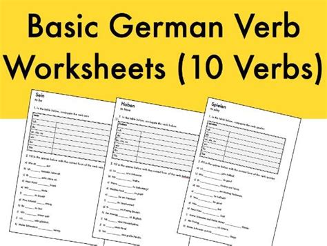 Basic German Verb Worksheets 10 Verbs Teaching Resources