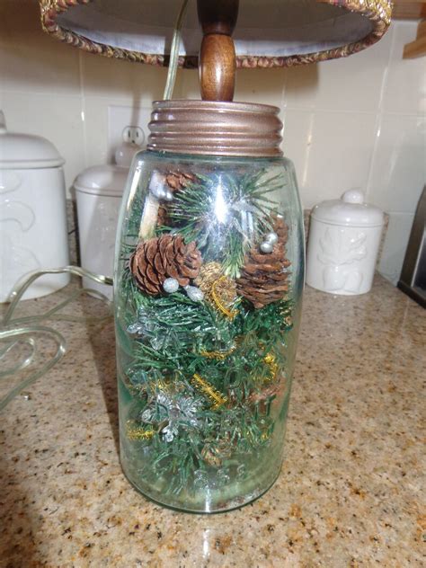Antque Aqua Green Qt Mason Jar Lamp With Pinecone Themed Shade Etsy
