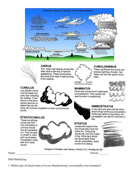 These clouds are a sure sign of rain if it is warm and snow if it is cold. clouds worksheet