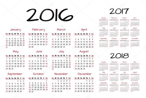 Engelse Kalender 2016 2017 2018 Vector Illustratie Rood En Zwart