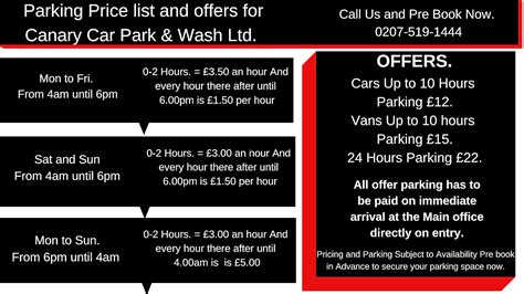 Price Listing And Offers Canary Car Park And