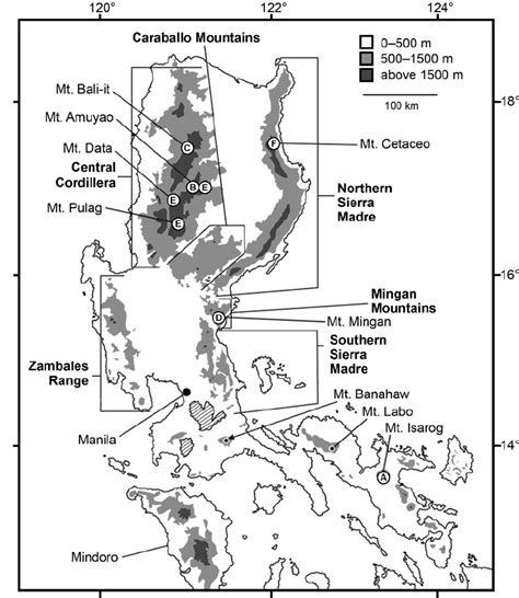 Map Of Luzon And Adjacent Islands The Major Mountains And Mountain