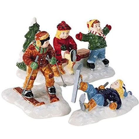 Dept 56 Snow Village Skaters And Skiers Figures Christmas Skiing