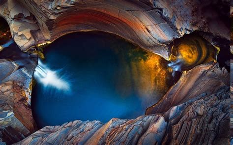 Landscape Nature Canyon Waterfall Erosion Water Colorful Blue Gold