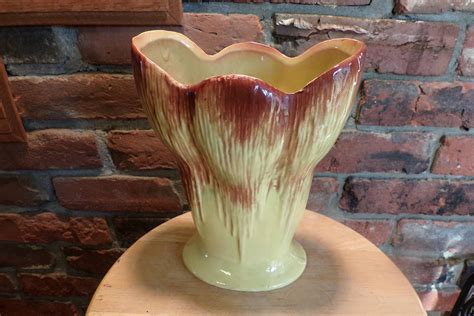 Vintage Mccoy Pottery Flower Vase Yellow And Brown Home Etsy Mccoy