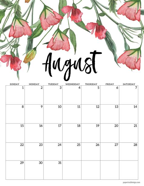 Cute August 2021 Calendar Printable March