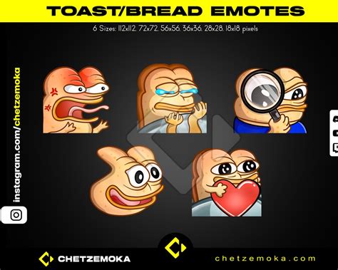 Twitch Bread Emotes Toast Pepe Meme Pack Love Sad Rage Etsy