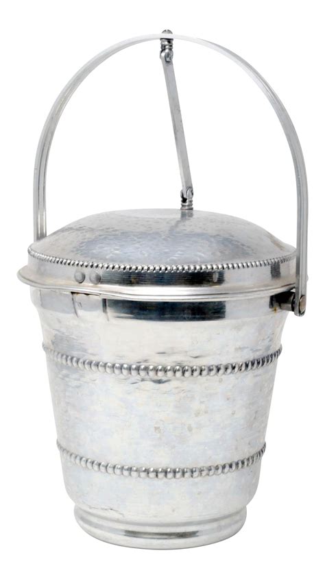 Vintage Aluminum Ice Bucket With Articulating Lid On Ice