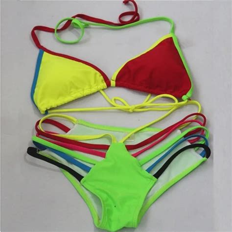 2016 Sexy Bandage Bikinis Set Super Cheaper Swimwear Women Push Up Bikini Patchwork Color Bikini