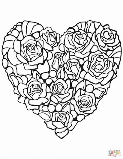 Coloring Rose Heart Pages Printable Hearts Drawing