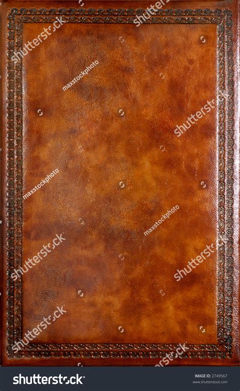 Brown Leather Book Cover With Decorative Pattern Stock