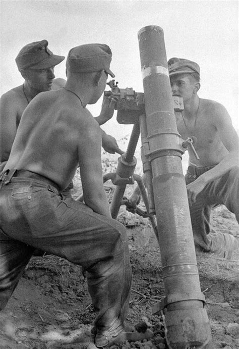 German Soldiers Operating A 120mm Mortar Wwii German Army World War