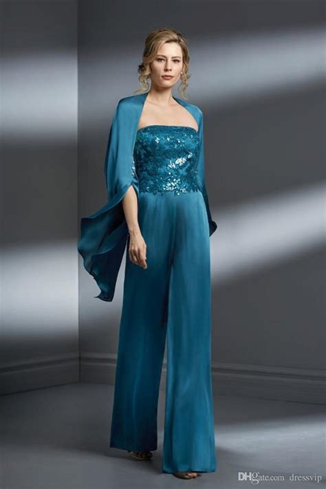 two pieces mother of the bride pant suits chiffon applique strapless plus size mother of the