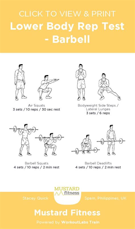 Lower Body Rep Test Barbell Free Illustrated Workout By Stacey