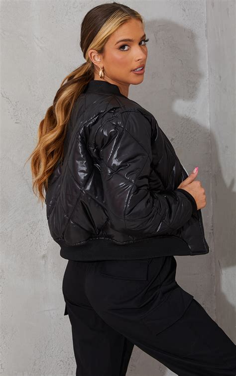 Black Diamond Quilted Bomber Jacket Prettylittlething Qa