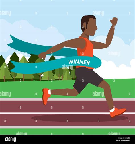Colorful Poster Keep Running With Man Athlete Afro American Crossing