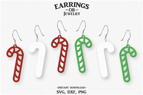Christmas Earring Svg Candy Cane Earring Stacked Cut File