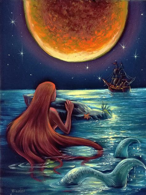 The Little Mermaid Ariel Child Art Fantasy Original Oil Painting On