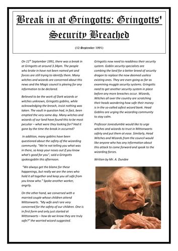 Check spelling or type a new query. Model/Example Text of a Newspaper Article Year 5 Harry Potter Theme | Teaching Resources