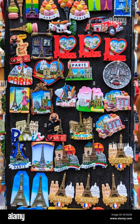 Novelty Fridge Magnets And Typical Eiffel Tower Souvenir Ts And