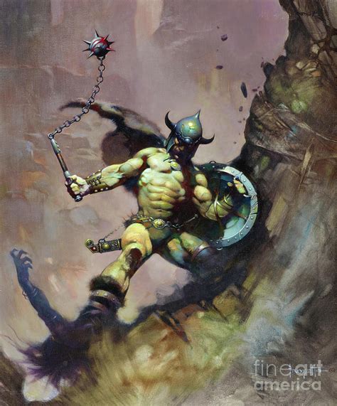Frank Frazetta Warrior With Ball Chain Painting By Magical Vintage