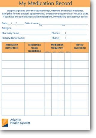 medication record printable medication record