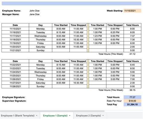 Free Excel Timesheet Template For Multiple Employees 2022