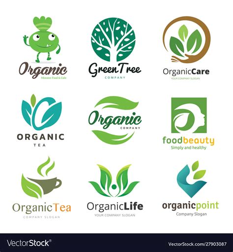 Organic Food And Ecology Logo Set Royalty Free Vector Image