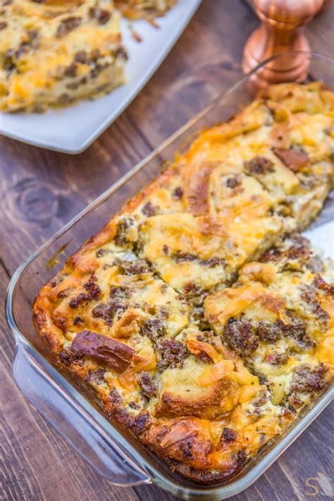 Breakfast Casserole With Bread Sausage Eggs And Cheese Bread Poster