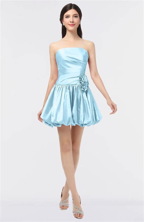 Cool Blue Glamorous Ball Gown Strapless Sleeveless Mini Graduation