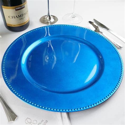 Sale on clear plastic charger plates, acrylic charger plates, dinner plates, salad plates, bowls, and cups. 6 Pack |13" Royal Blue Round Acrylic Beaded Charger Plates ...