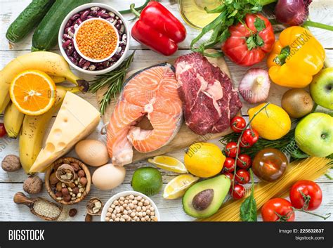 Balanced Diet Food Background Fresh Food For Healthy Nutrition