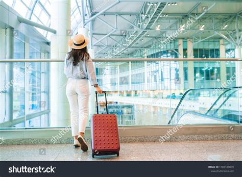 Young Woman Baggage International Airport Walking Stock Photo