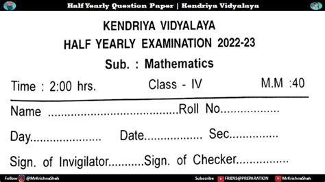 Kvs Half Yearly Question Paper Class Maths Youtube