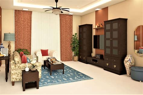 Indian Traditional Living Room Design With Bright Feature Wall