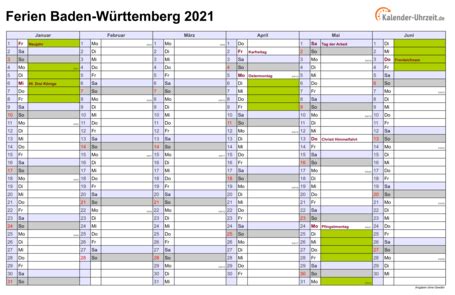 Im folgendem können sie unsere kalender 2021 zum ausdrucken kostenlos herunterladen. Ferien Baden-Württemberg 2021 - Ferienkalender zum Ausdrucken
