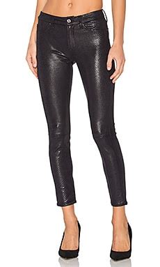 For All Mankind The Knee Seam Ankle Skinny In Black Metal Snake Revolve