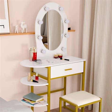 Ubesgoo Wood Lighted Makeup Vanity Table Dressing Table Set Ubesgoo