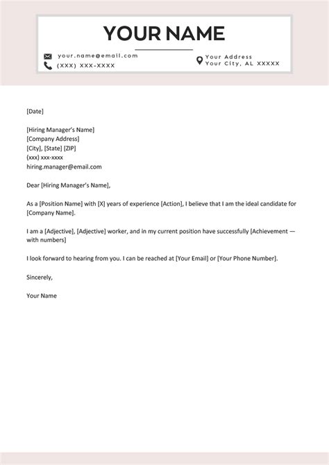 A Fill In The Blanks Short Cover Letter Template Cover Letter For